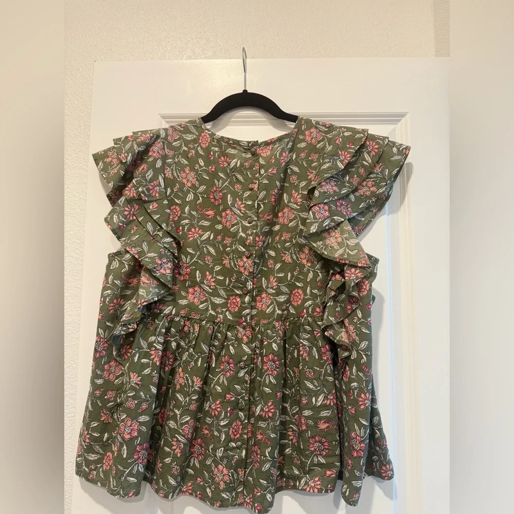 Sezane Green and Pink Floral Blouse - Picture 3 of 5